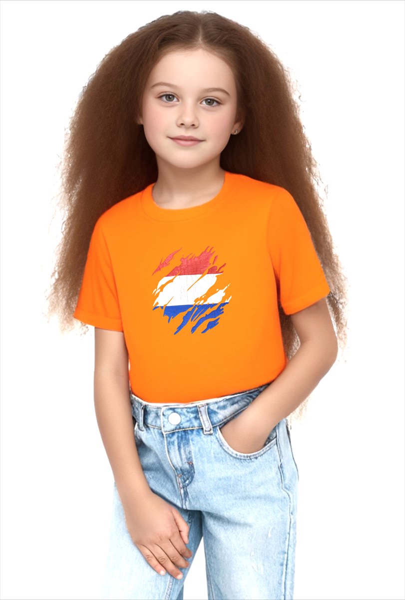 Oranje T-shirt in crack print | | Koningsdag | Holland | EK-WK-Olympische Spelen | Oranje | Kind 5-6 jaar | Maat 116